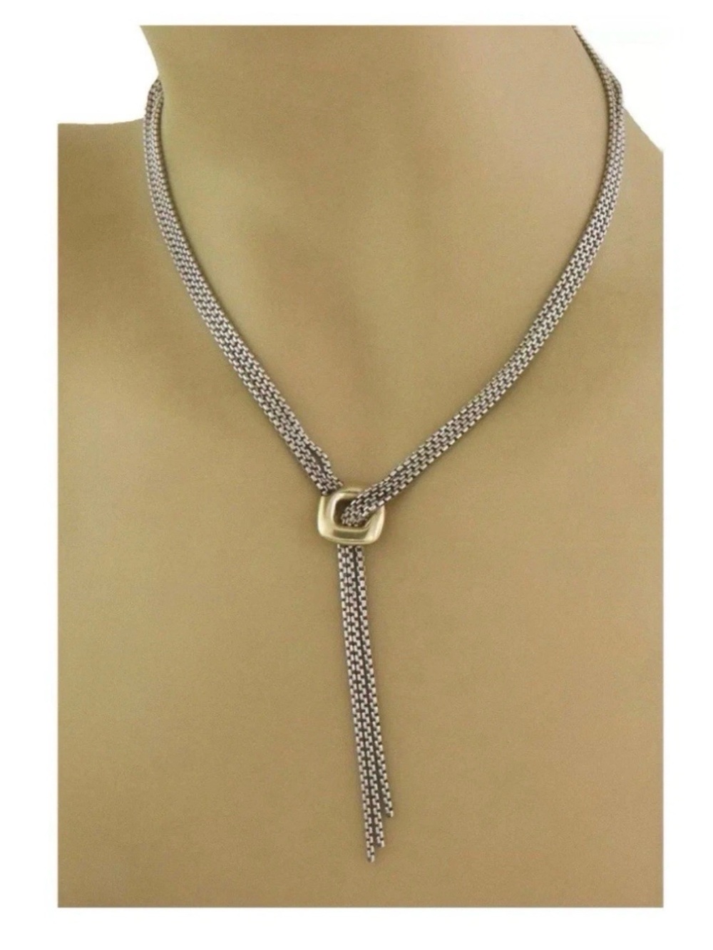 David Yurman Silver and Gold Lariat Multi-Chain Necklace